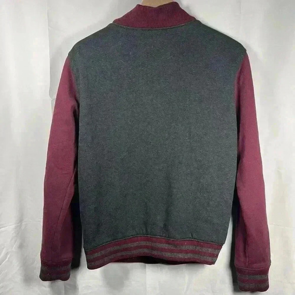 DC Shoes Varsity Bomber Jacket Mens  Small Gray Maroon Full Zip Casual - Picture 5 of 7